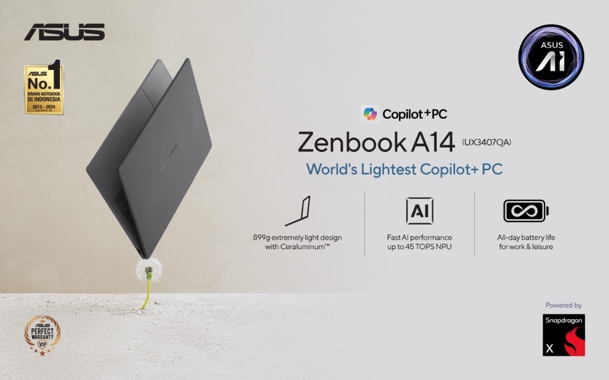 Asus Zenbook A14 Resmi Hadir di Indonesia: Laptop Copilot+ PC Paling Ringan dengan Daya Tahan 19 Jam